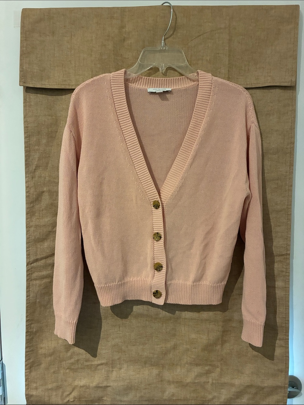 Ann Taylor Blush Pink V-Neck Button Front Cardigan